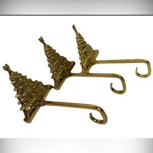 Set of 3 Vintage Brass Long Arm Christmas Tree Stocking Holders Ornate Holiday
